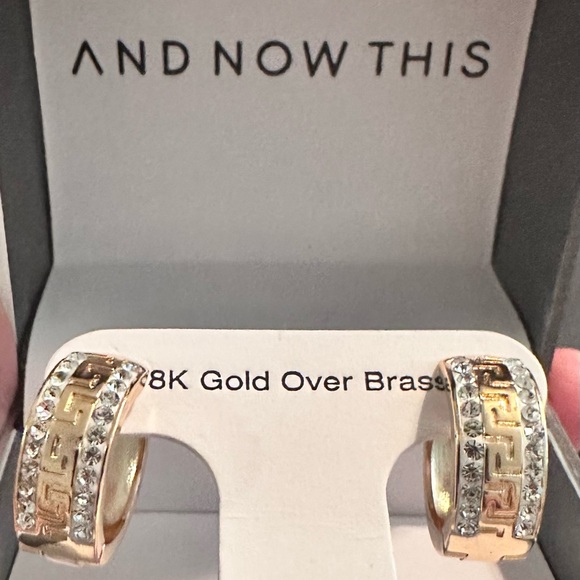 NWT And Now This Crystal Greek Key Hoop Earring - Gold - Picture 2 of 4